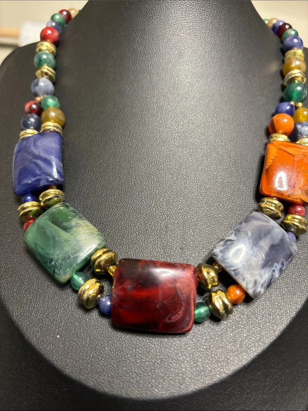 Multicolored Polished Stone Bead Acrylic Necklace - Bold Color Statement